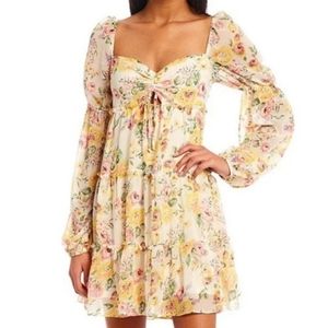 City Vide Tier Long Sleeve Sweetheart Neck Sheer Floral Tiered Dress size 9 or M